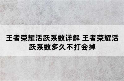 王者荣耀活跃系数详解 王者荣耀活跃系数多久不打会掉